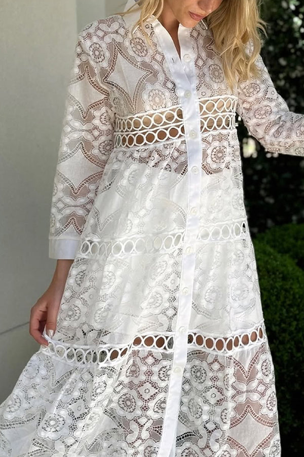 Lace Button Shirt - Stylish Feminine Blouse With Delicate Lace Detailing