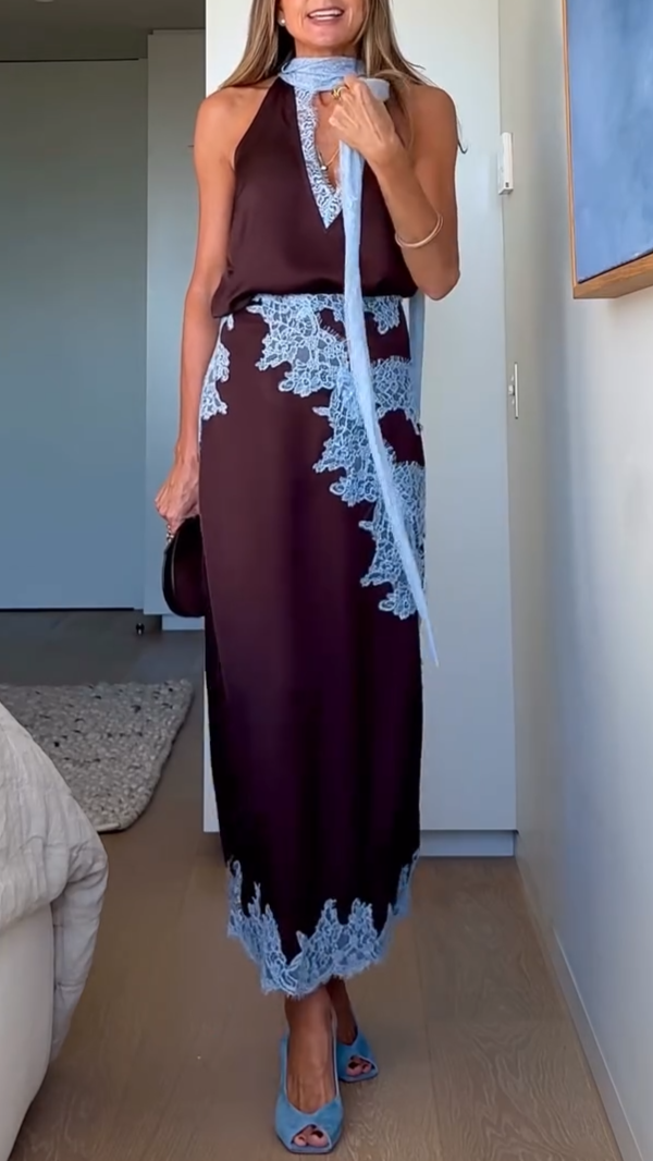 Lace Panel Top Skirt Set – Elegant Two Piece Outfit With Premium Lace Fabric