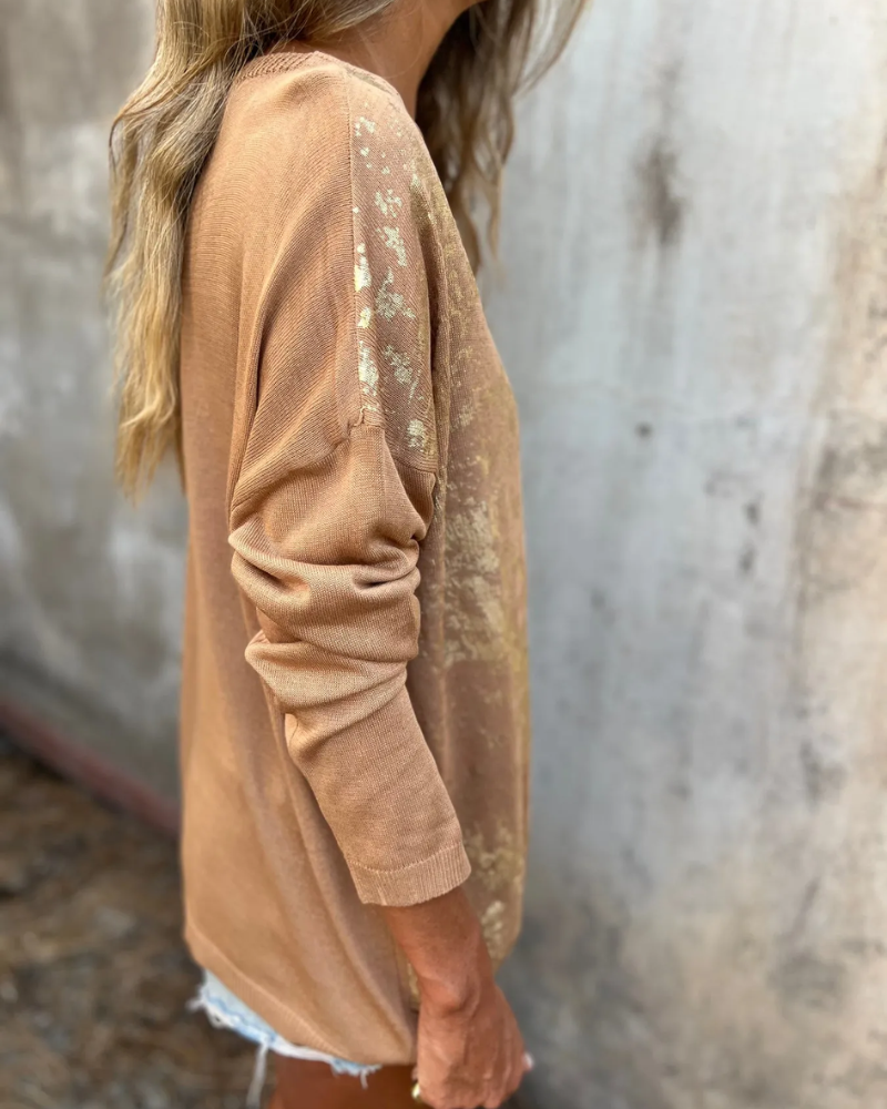 Casual Knitted Top – Lightweight Summer Knit With Gold Accent Knitwear Blouse