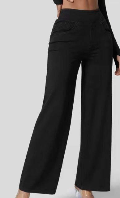 Relaxed Fit Jeans - High Waist Wide-Leg Pull On Comfortable Stretch Denim Pants