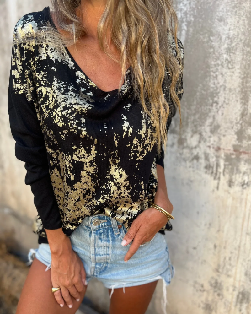 Casual Knitted Top – Lightweight Summer Knit With Gold Accent Knitwear Blouse