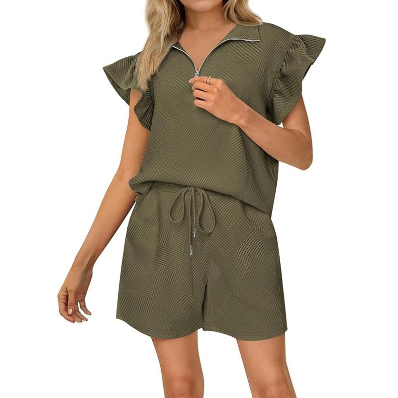 Summer Sweat Set – Comfy Ruffle Sleeve Top & Lightweight Lounge Set for Women