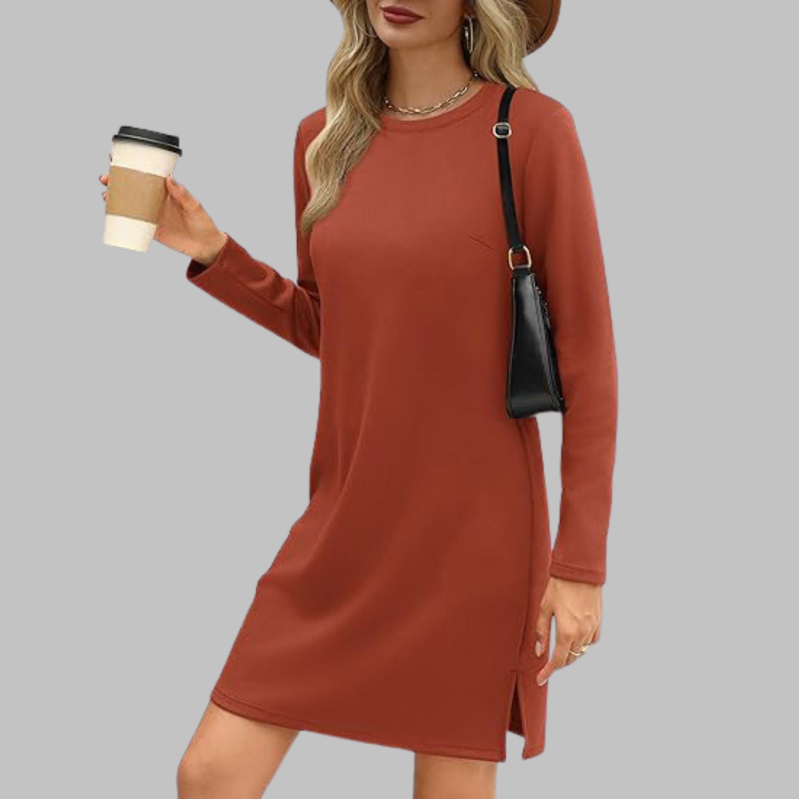 Casual Mini Dress – Long Sleeve Round Neck, Chic Versatile Women's Dress