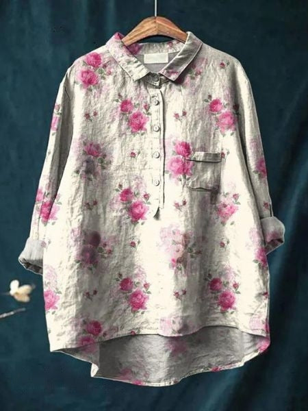 Floral Print Shirt – Women's Tummy Covering Lightweight Bamboo Hemp Top