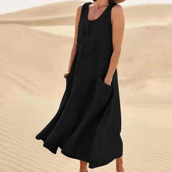Soft Linen Dress – Lightweight Casual Summer Dress With Side Pockets