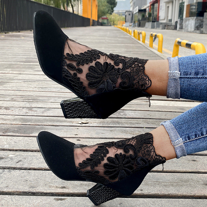 Lace Heeled Boots – Chic Women's Lace Ankle Boots With Comfortable Heels