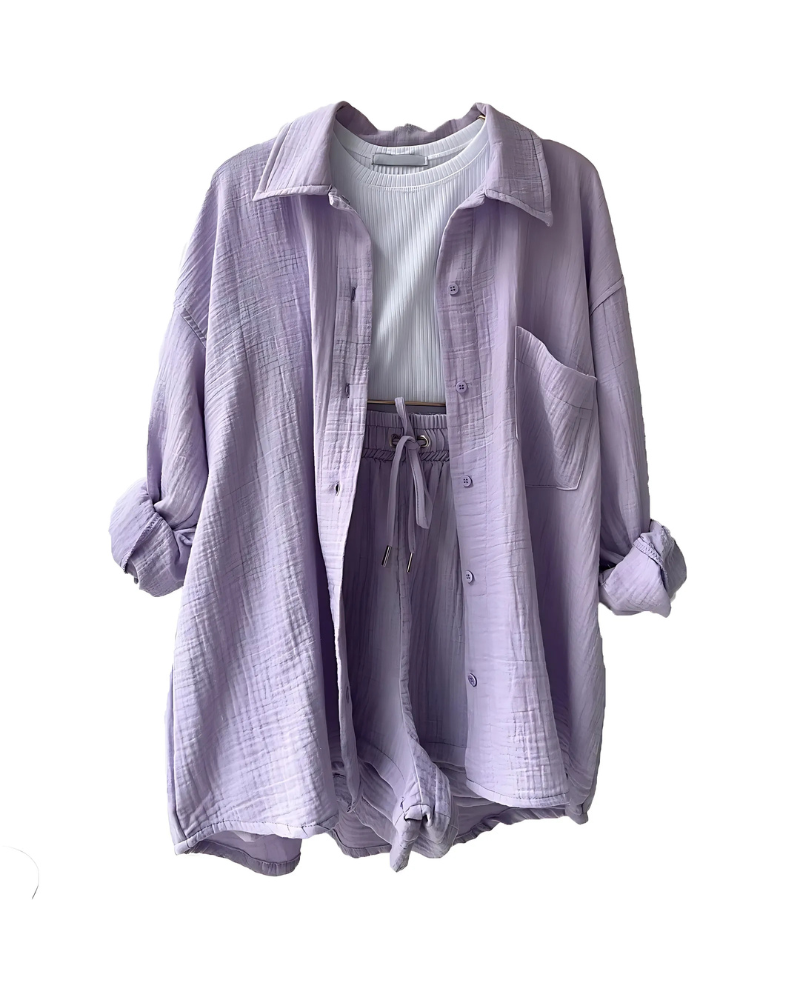 Button-Up Shorts Set – Modern Co-Ord With Lightweight Breathable Fabric & Elastic Waist