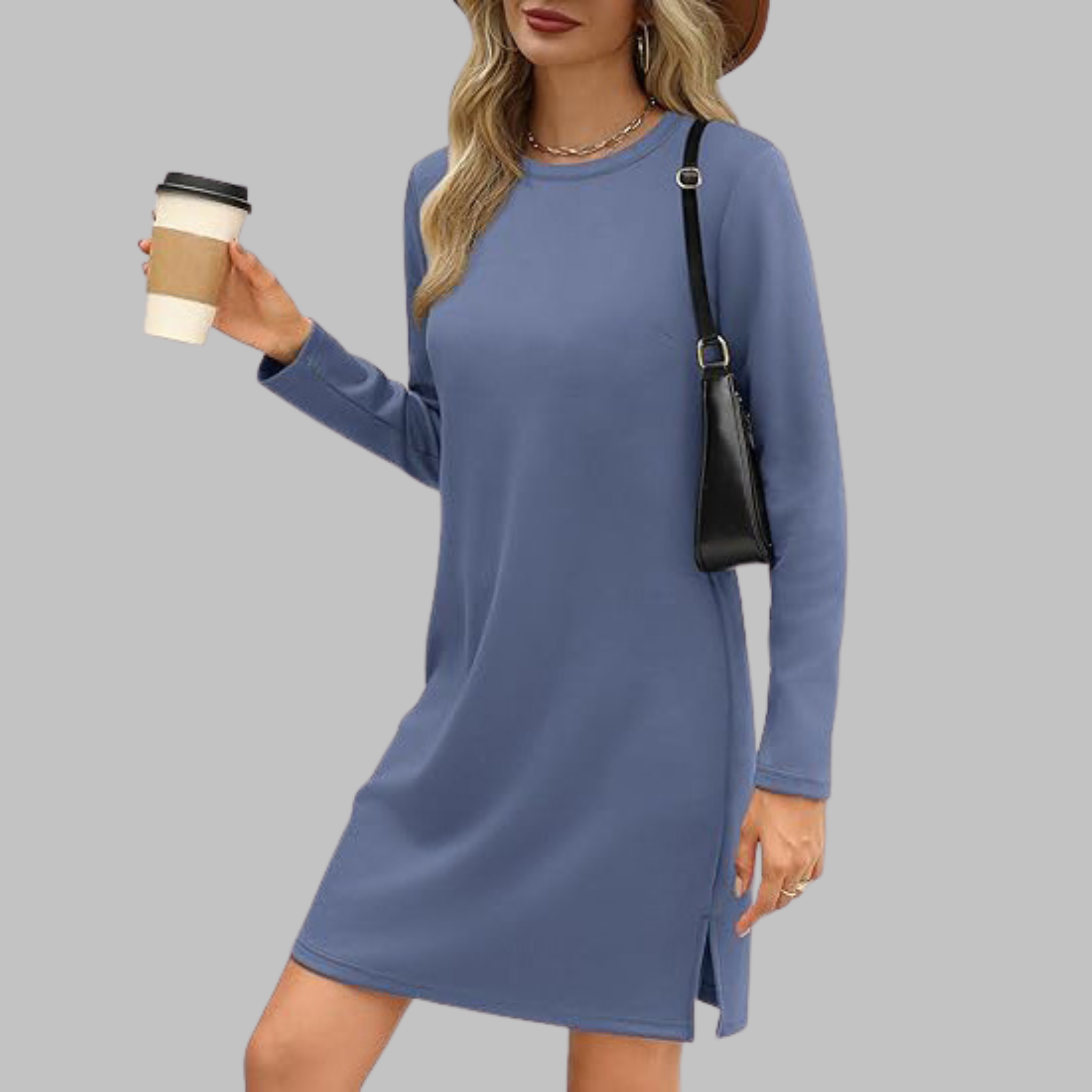 Casual Mini Dress – Long Sleeve Round Neck, Chic Versatile Women's Dress