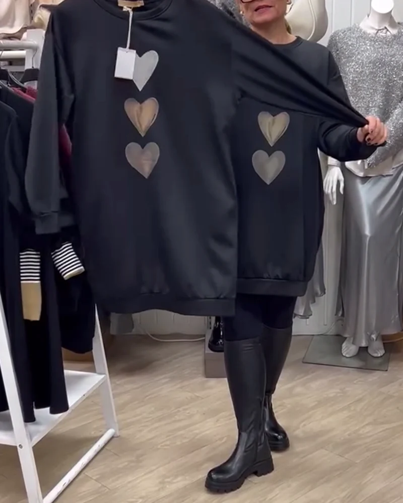 Oversized Heart Sweater – Cozy Soft Warm Sweater Dress With Ribbed Cuffs