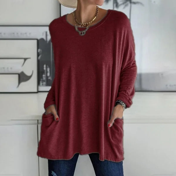 Relaxed Long Sleeve Top – Flattering Drape Fit, Lightweight Breathable Fabric