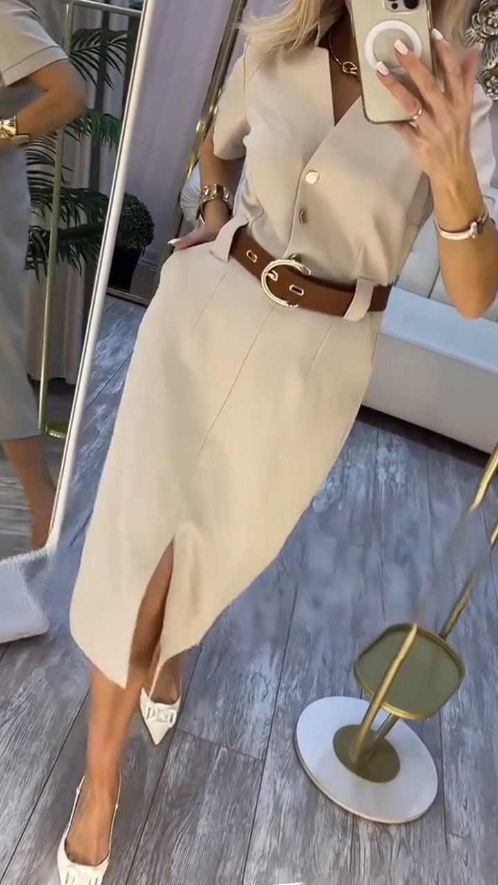 Elegant Dress With Slit – Flowing Silhouette, Classic Cut & Comfortable Fit