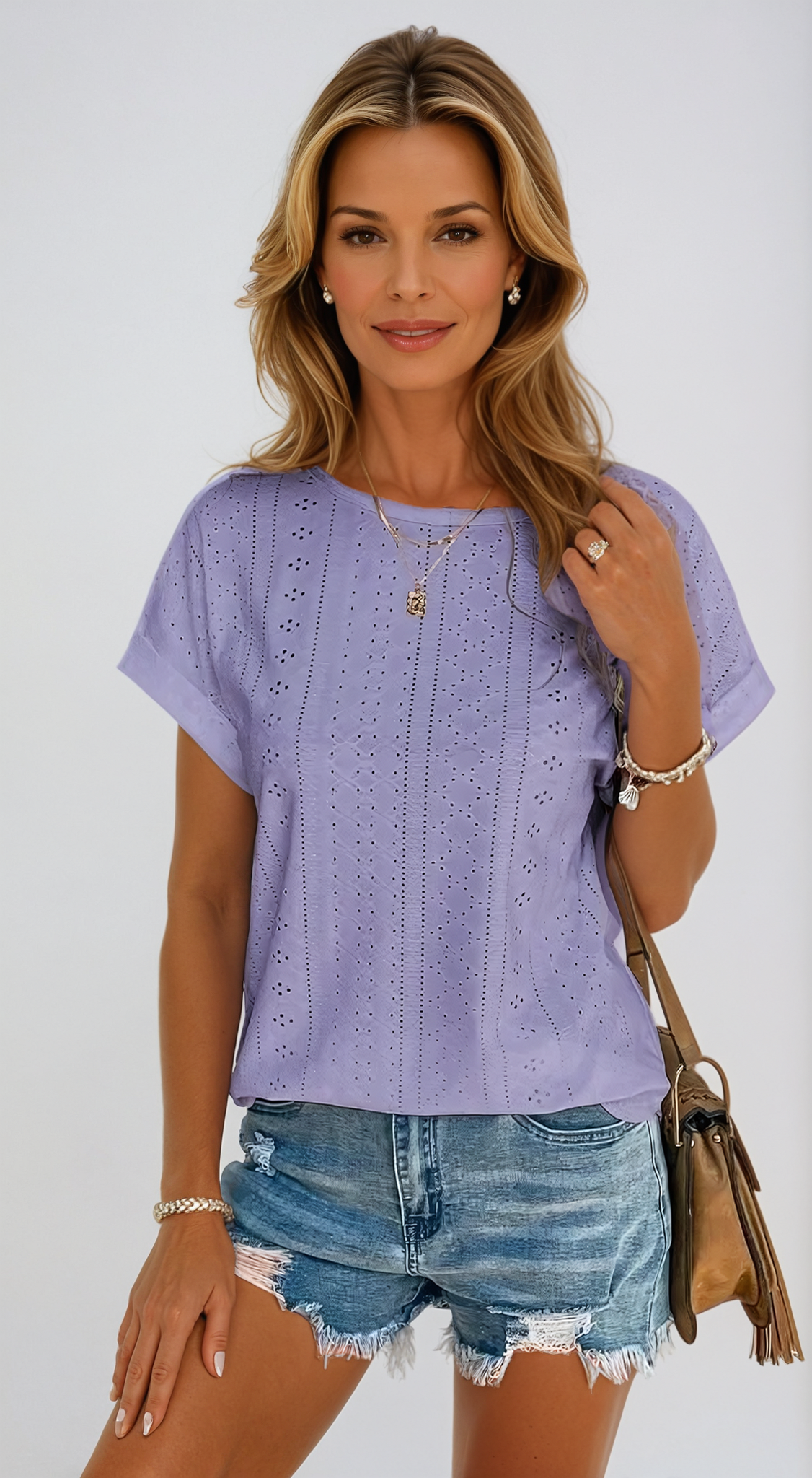 Casual Eyelet Top – Lightweight Lace Blouse | Relaxed Fit Stylish Summer Shirt