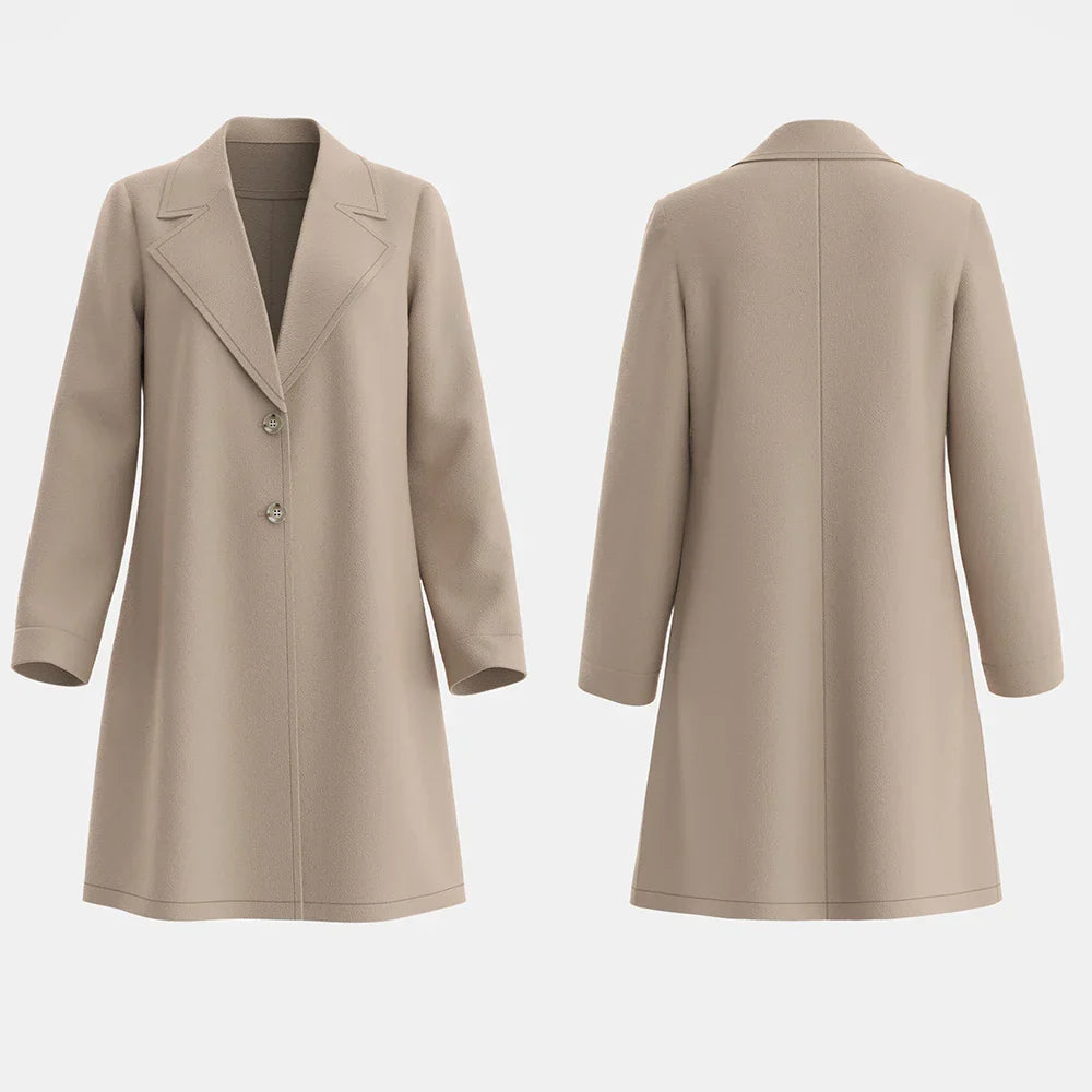 French Lapel Overcoat – Women's Tailored Mid-Length Luxury Wool Coat