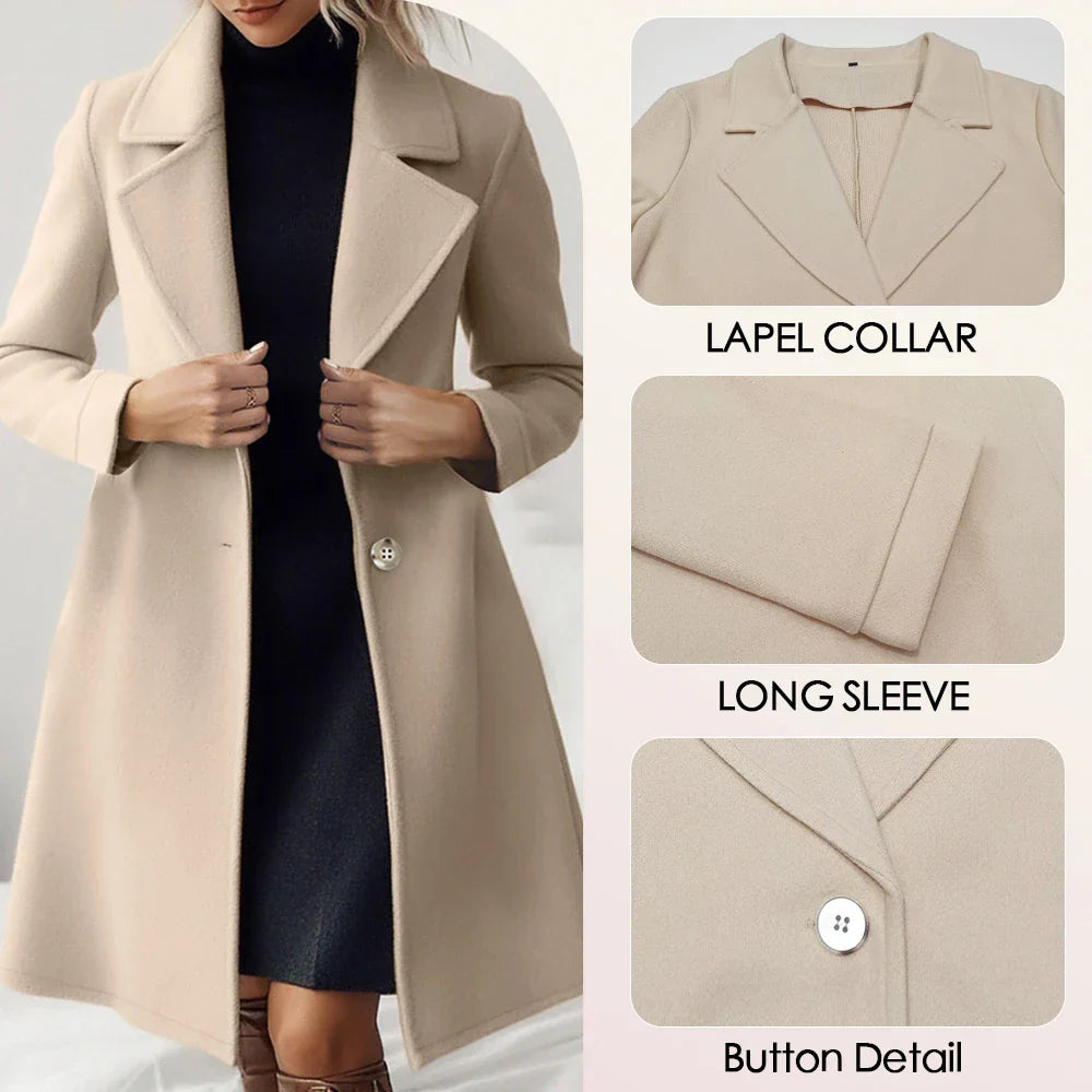 French Lapel Overcoat – Women's Tailored Mid-Length Luxury Wool Coat