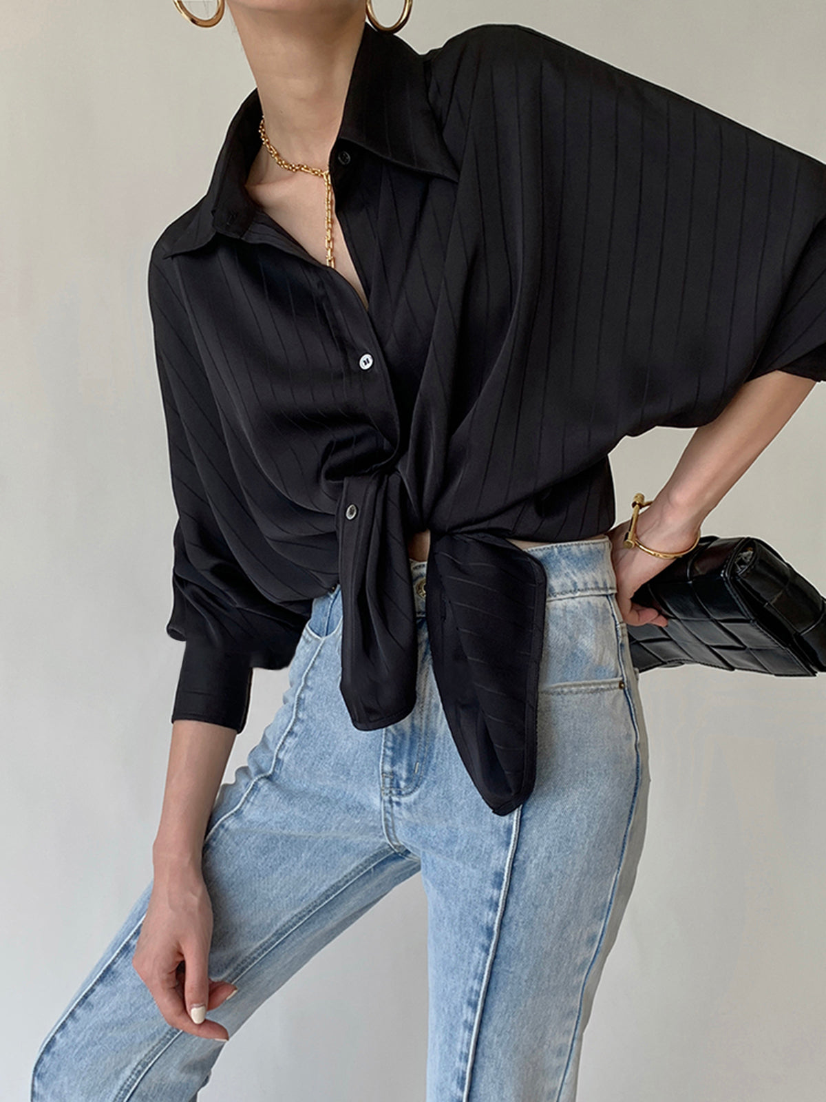 Oversized Button Up Shirt - Long Sleeve Collared Blouse With Shift Fit