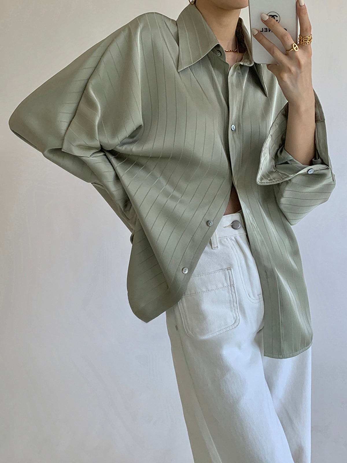 Oversized Button Up Shirt - Long Sleeve Collared Blouse With Shift Fit