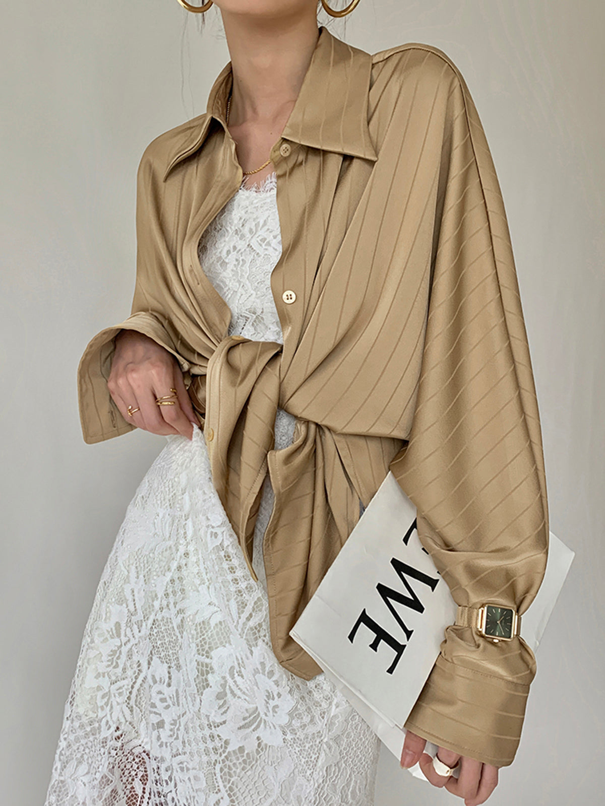 Oversized Button Up Shirt - Long Sleeve Collared Blouse With Shift Fit