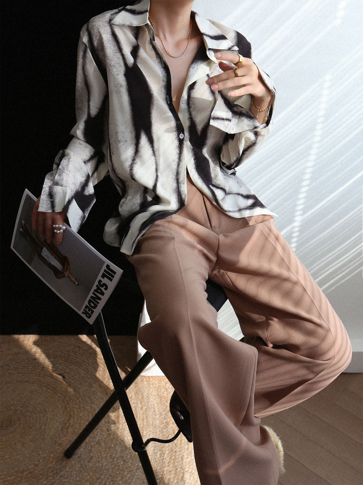 Tie Dye Shirt - Oversized Button Down, Long Sleeve Blouse in Polyester Woven Fabric