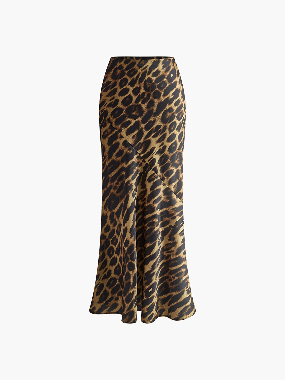 Slim Silhouette Maxi Skirt – Leopard Print Brown Woven Fabric Skirt For Women