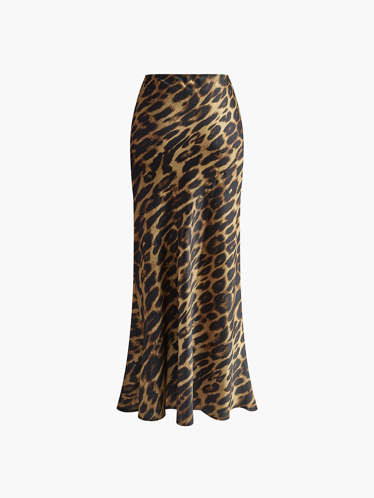 Slim Silhouette Maxi Skirt – Leopard Print Brown Woven Fabric Skirt For Women