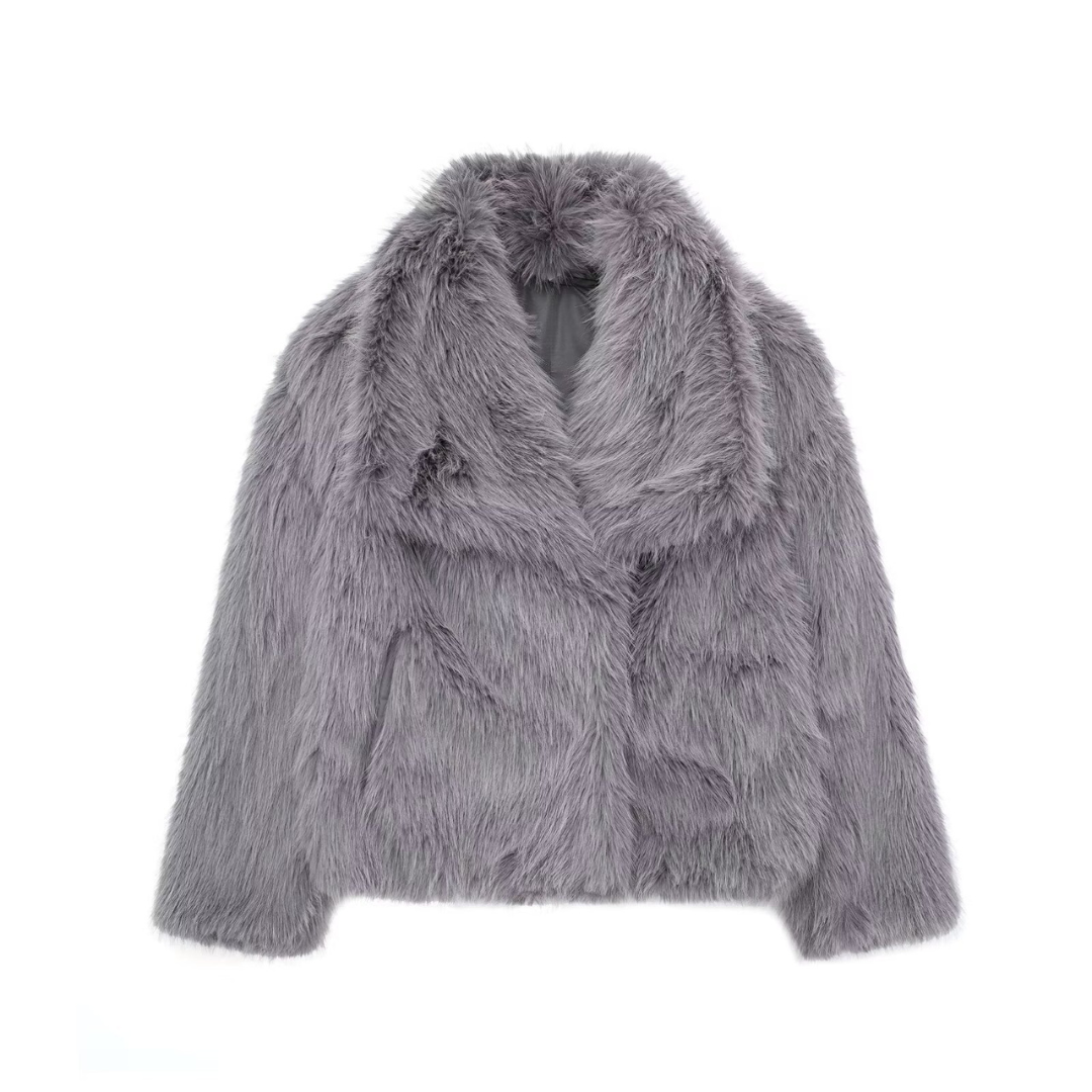 Faux Fur Coat - Bruna™ Short Winter Coat With Lapels | Warm Women's Outerwear