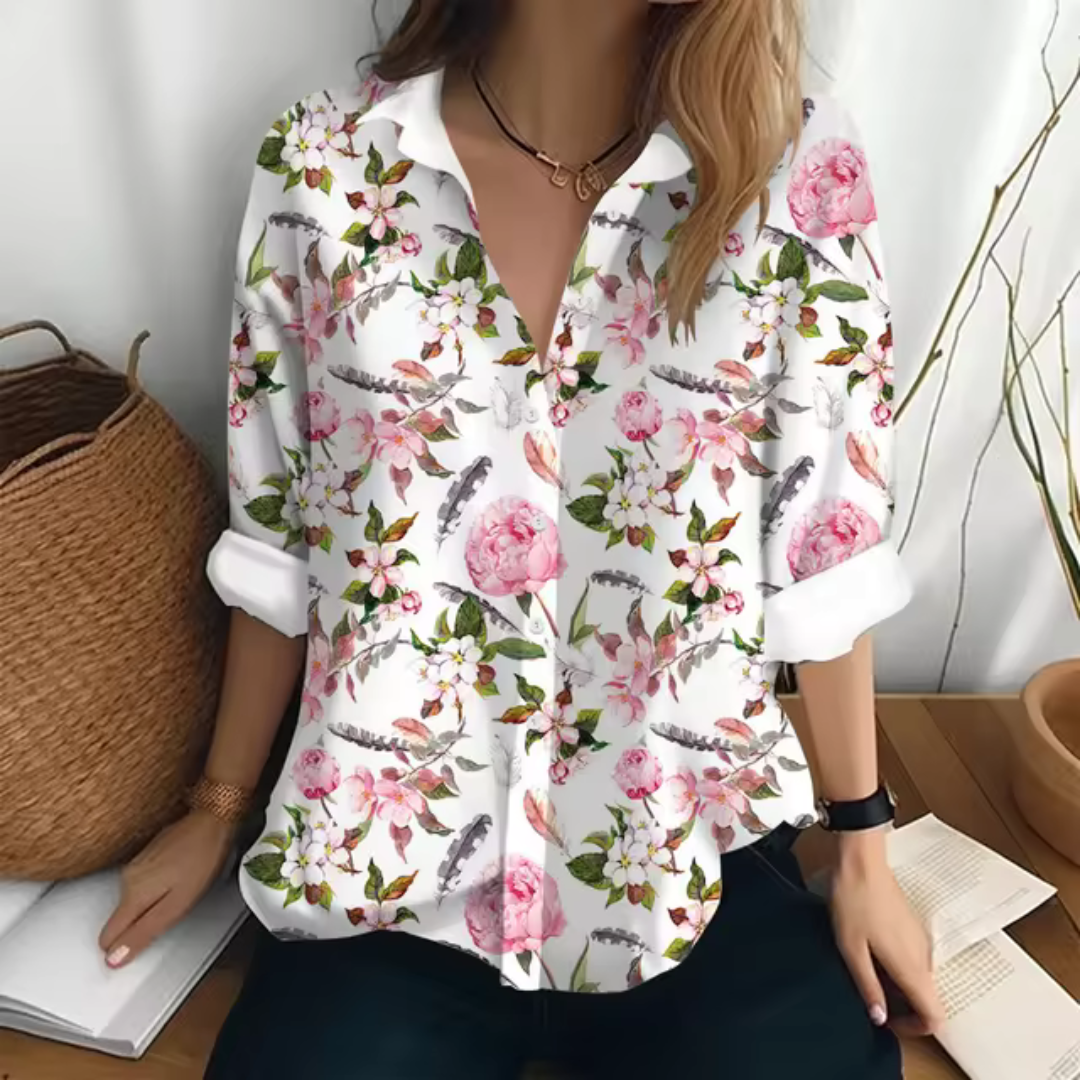 Floral Print Blouse – Relaxed Fit Summer Blouse with Classic Collar & Button Front