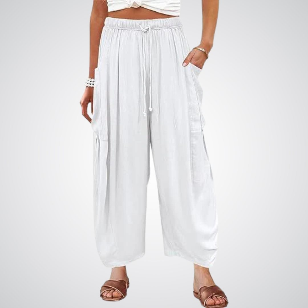 Wide Leg Comfort Pants – Breathable Cotton Linen Pants With High Rise Elastic Waist