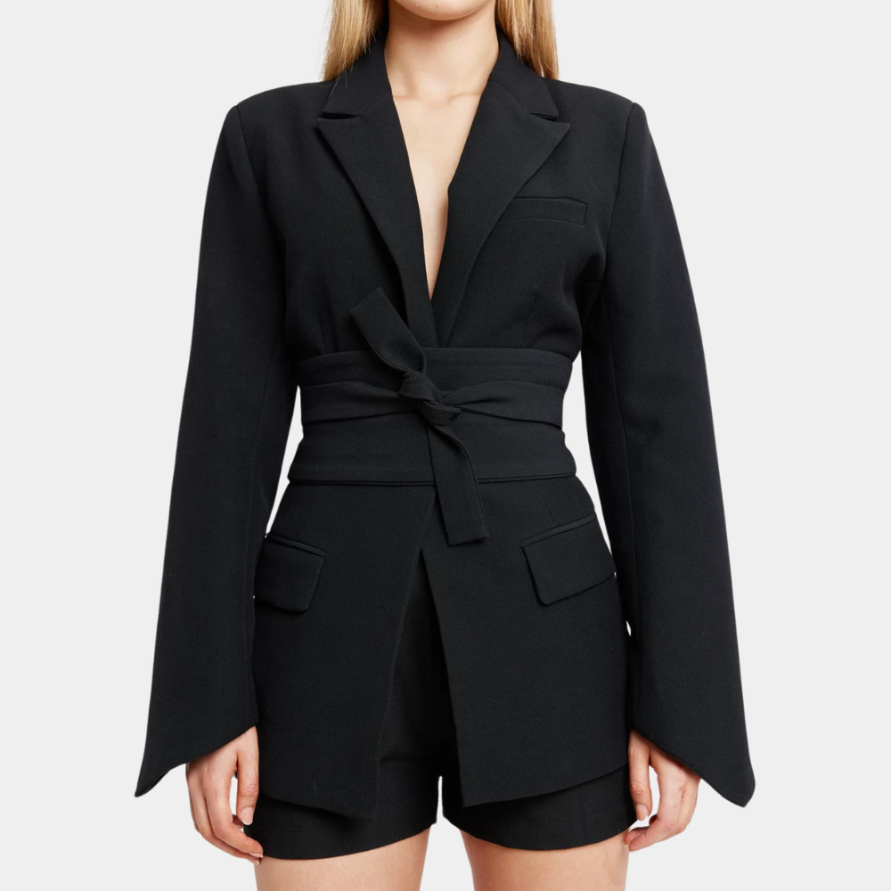 Women's Blazer | Belted Tailored Blazer with Waistband for Chic Fit