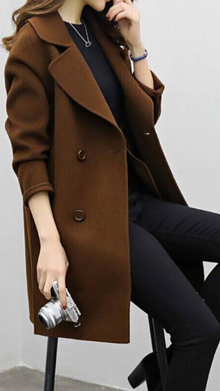 Long Trench Coat – Wool Blend Double Breasted Stylish Coat for Women