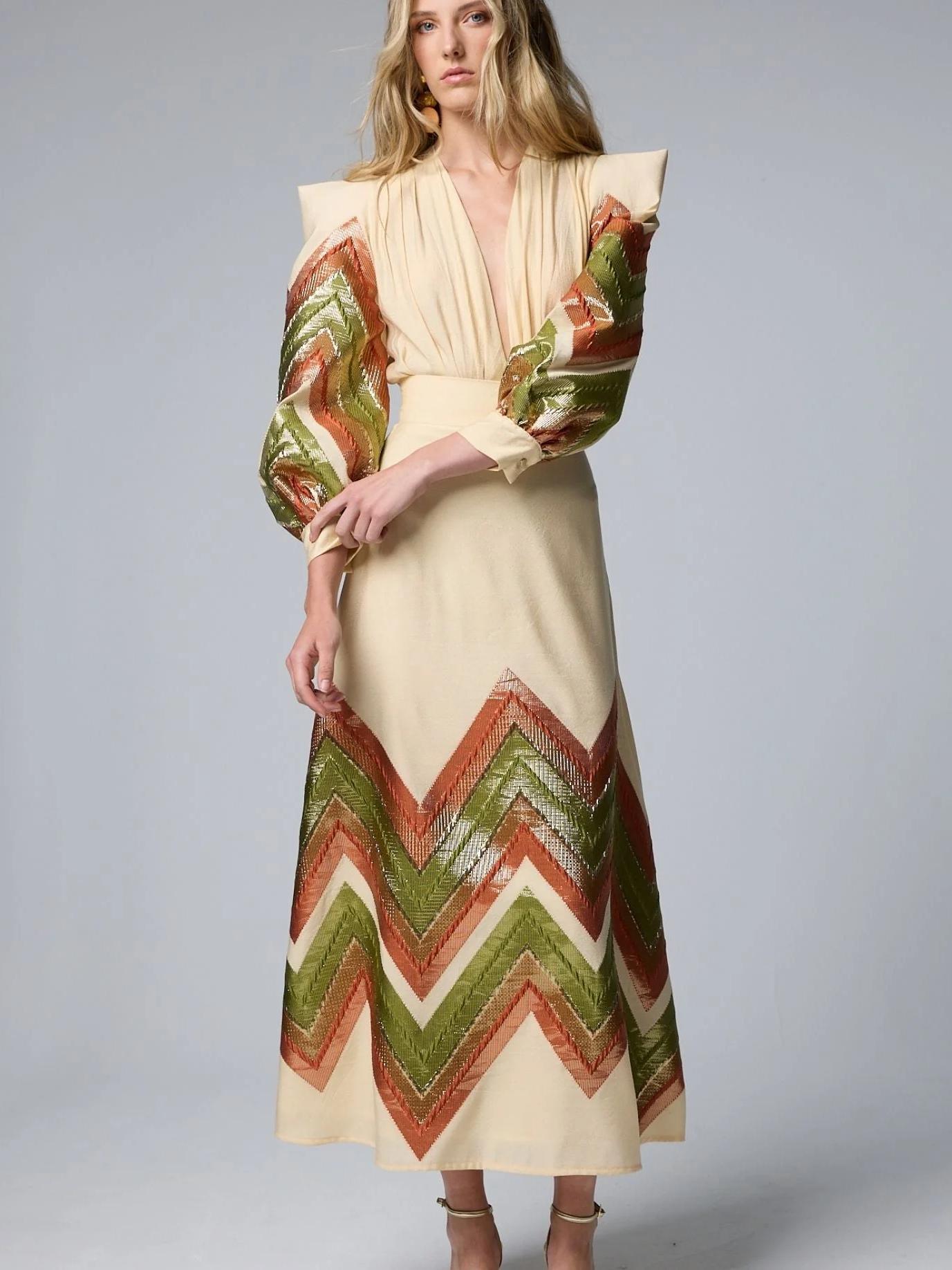 Puff Sleeves Bodysuit Featuring Structured Design - Elegant Midi Skirt Set