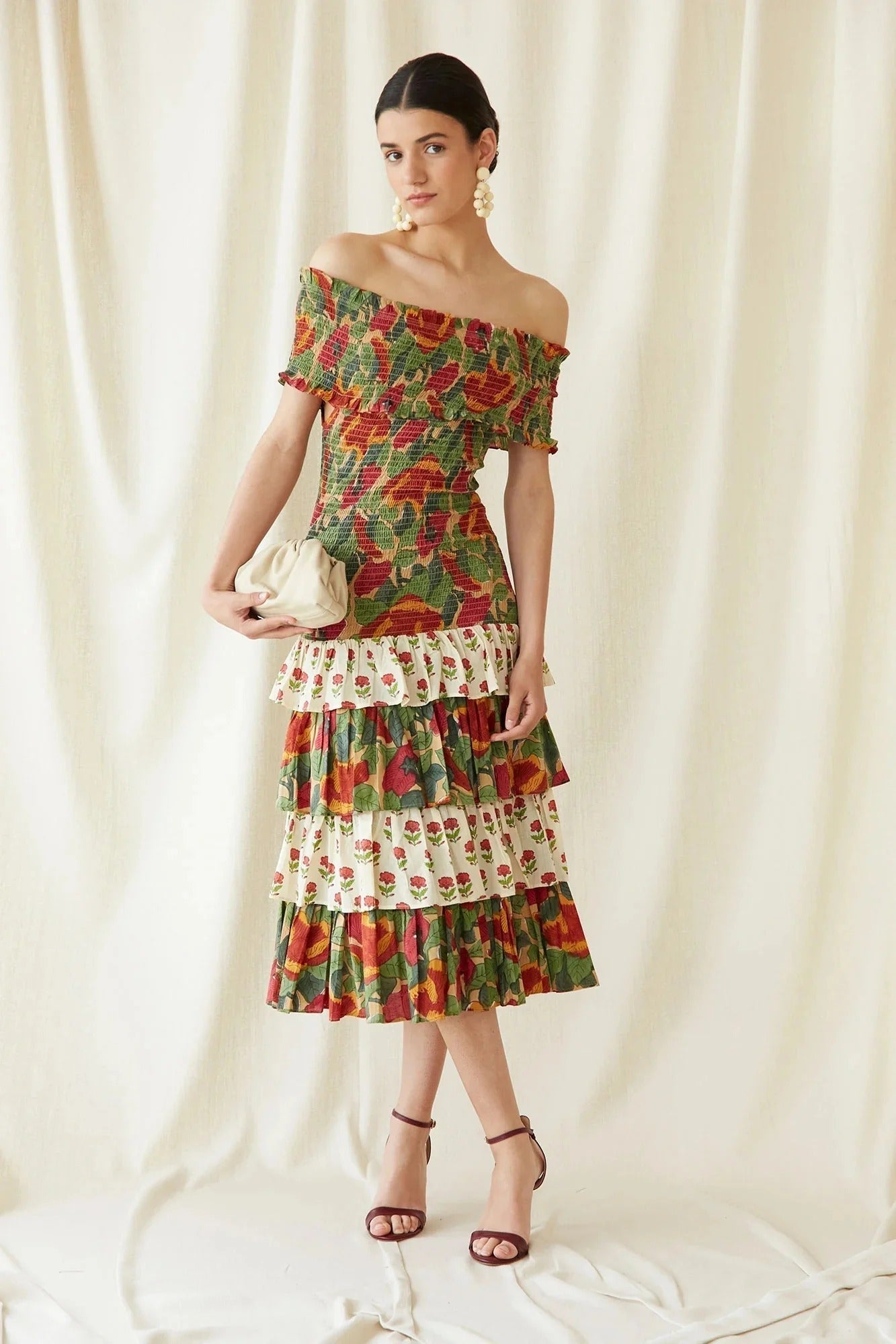 Printed Midi Dress – Elegant Women's Summer Dress With Flattering Cut & Chic Pattern