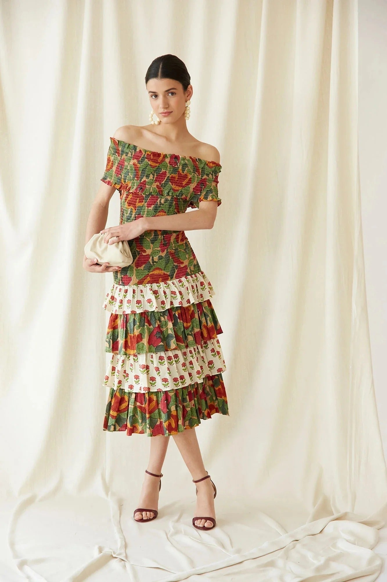 Printed Midi Dress – Elegant Women's Summer Dress With Flattering Cut & Chic Pattern