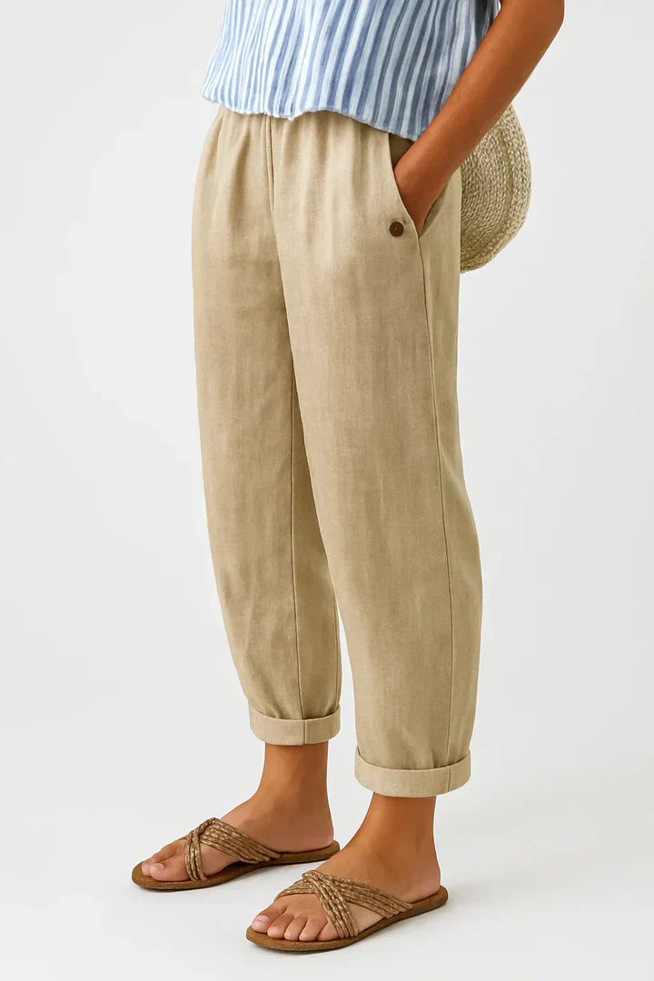 Linen Cotton Trousers – Lightweight, Breathable Pants With Elastic Waistband & Hidden Pockets