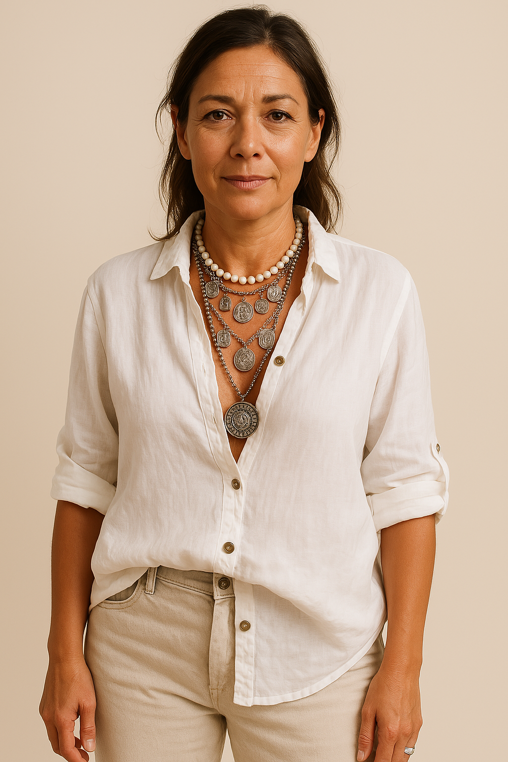 Cotton V-Neck Shirt - Lightweight Casual Button-Up With Roll-Tab Sleeves