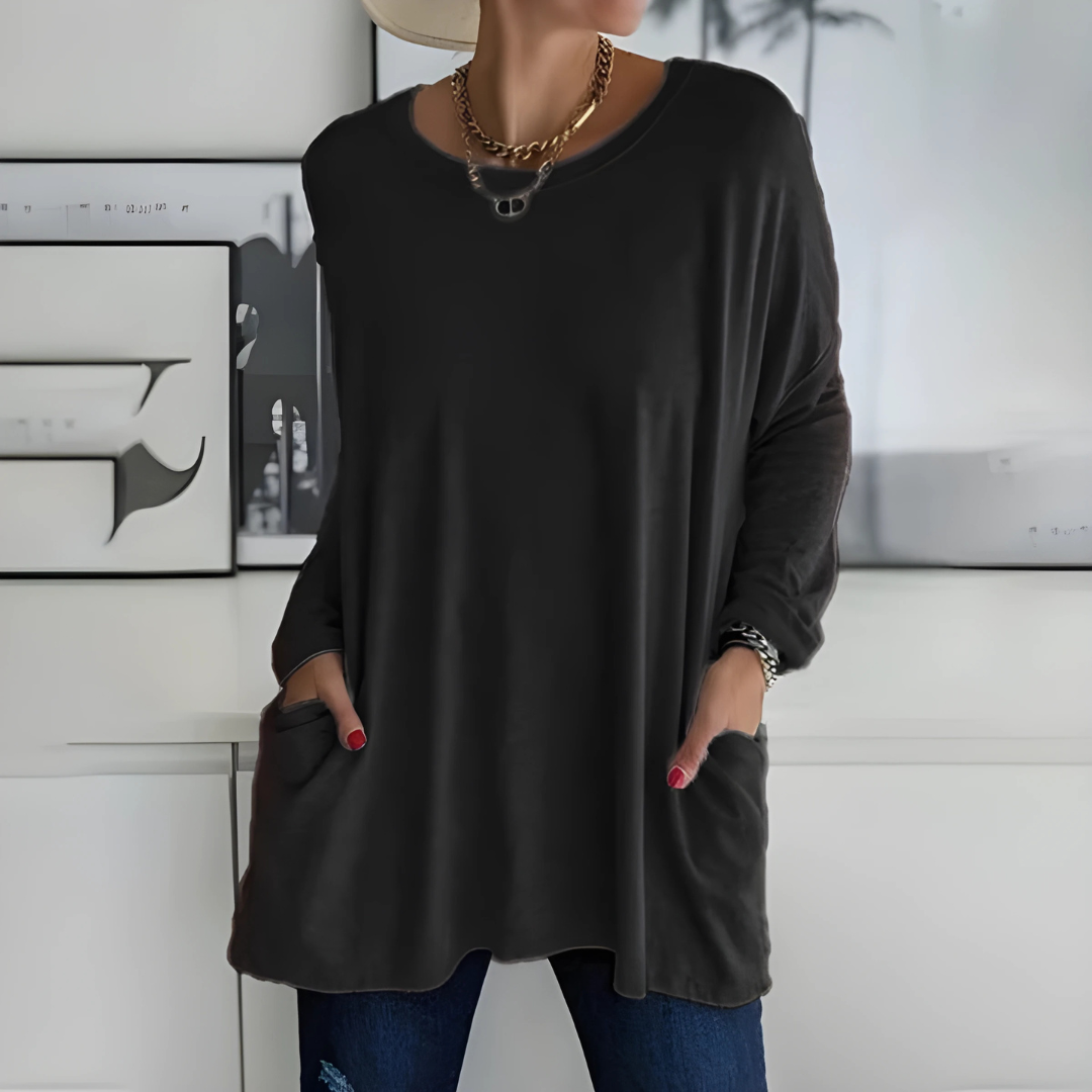 Relaxed Long Sleeve Top – Flattering Drape Fit, Lightweight Breathable Fabric