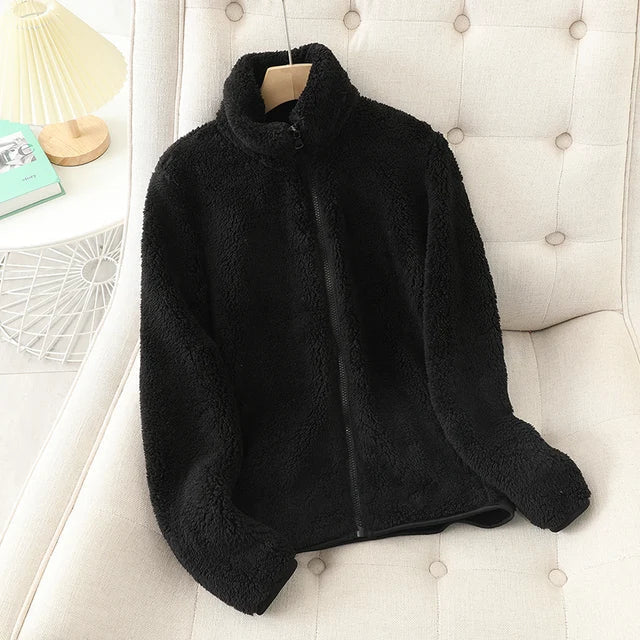 Fluffy Cosy Jacket – Plush Velvet Fleece Jacket With Side Pockets For Women