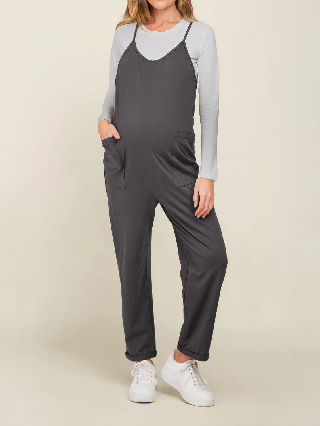 Maternity Jumpsuit - Oversized Postpartum Romper with Adjustable Straps