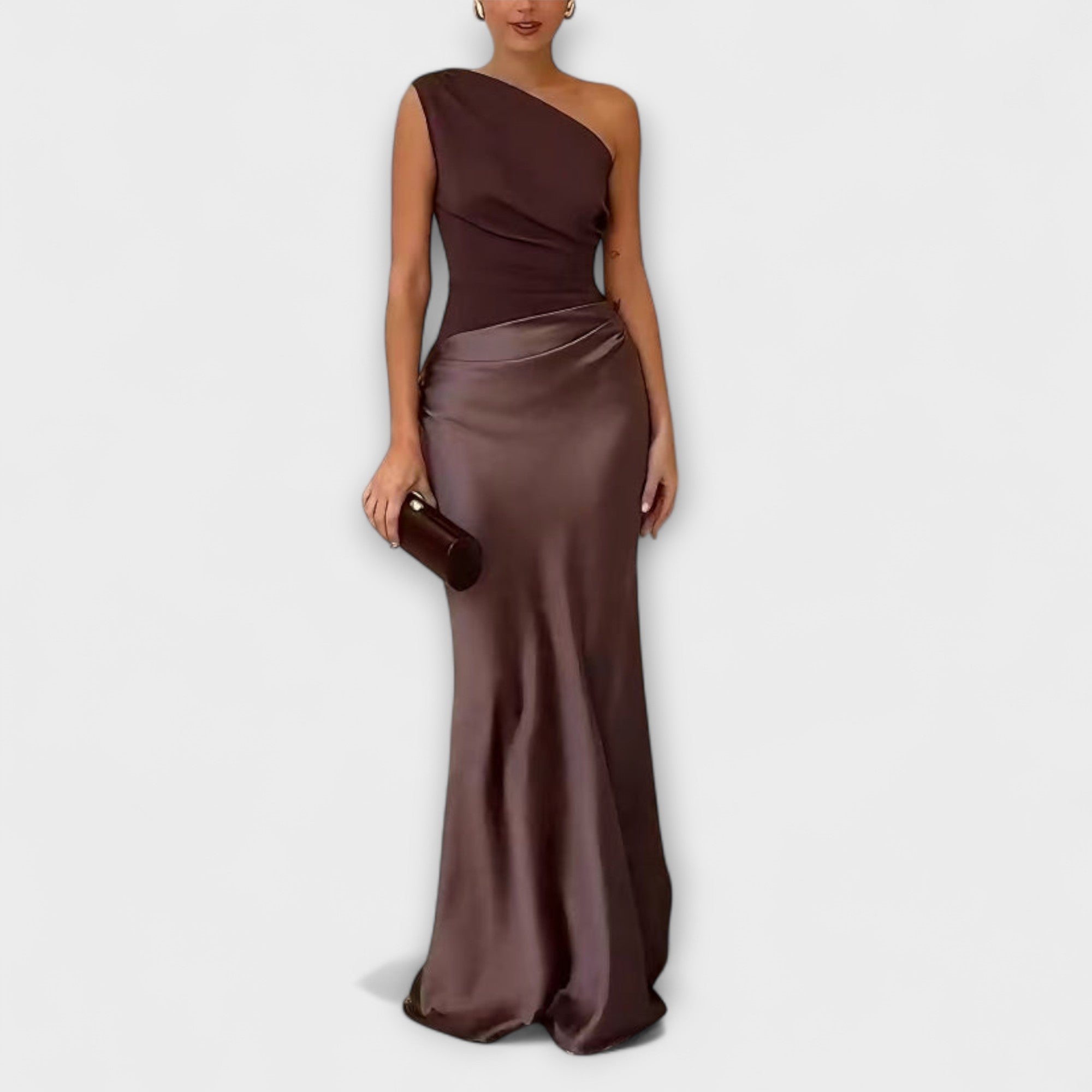 One-Shoulder Maxi Dress – Pleated Evening Gown with Asymmetrical Neckline