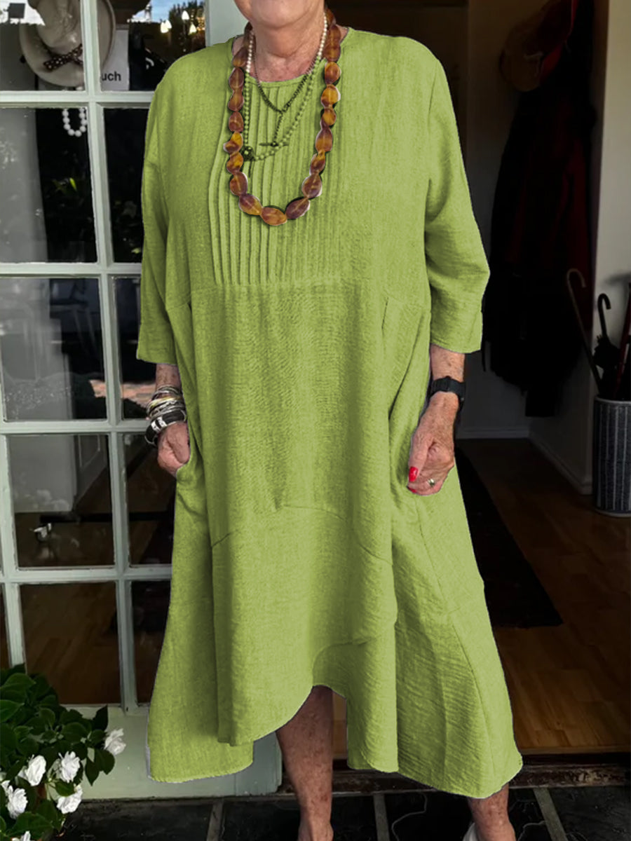 Linen Pleated Dress – Accordion Irregular Hem Lightweight Summer Linen Outfit