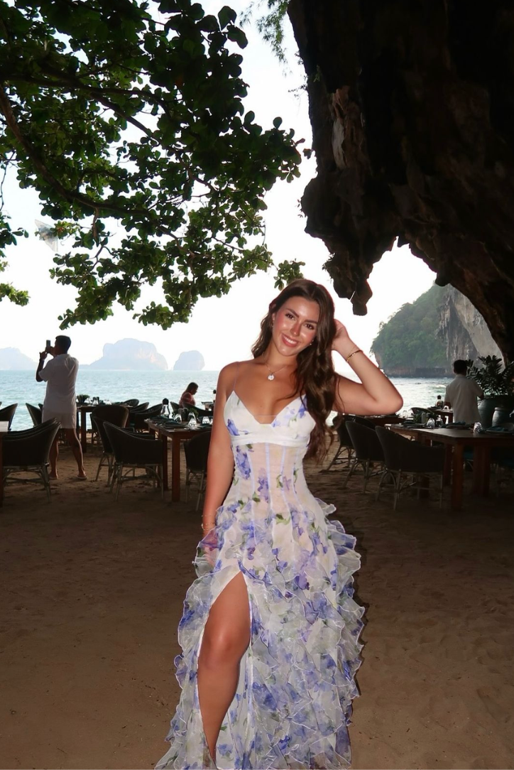 Floral Beach Maxi Dress – Lightweight Summer Maxi Dress with Cut-Out Split Detail