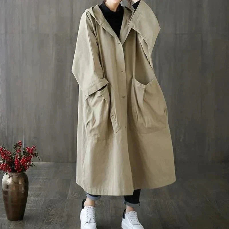 Women's Trench Coat - Oversized Belted Khaki & Black Stylish Outerwear