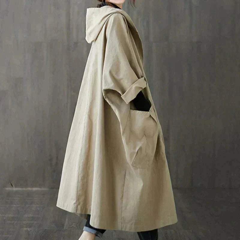 Women's Trench Coat - Oversized Belted Khaki & Black Stylish Outerwear
