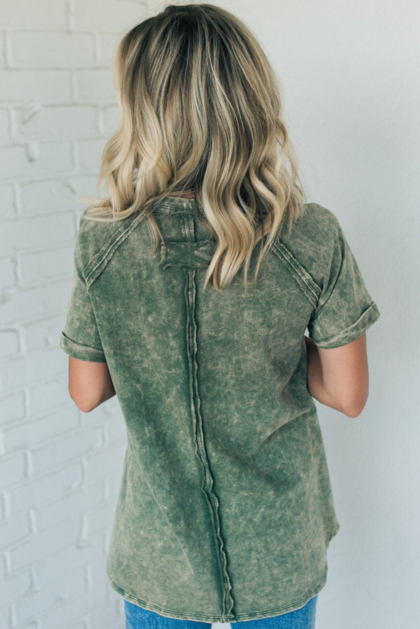 French Terry Top – Lightweight Acid Wash Shirt With Raglan Sleeve & Raw Edge Fashion