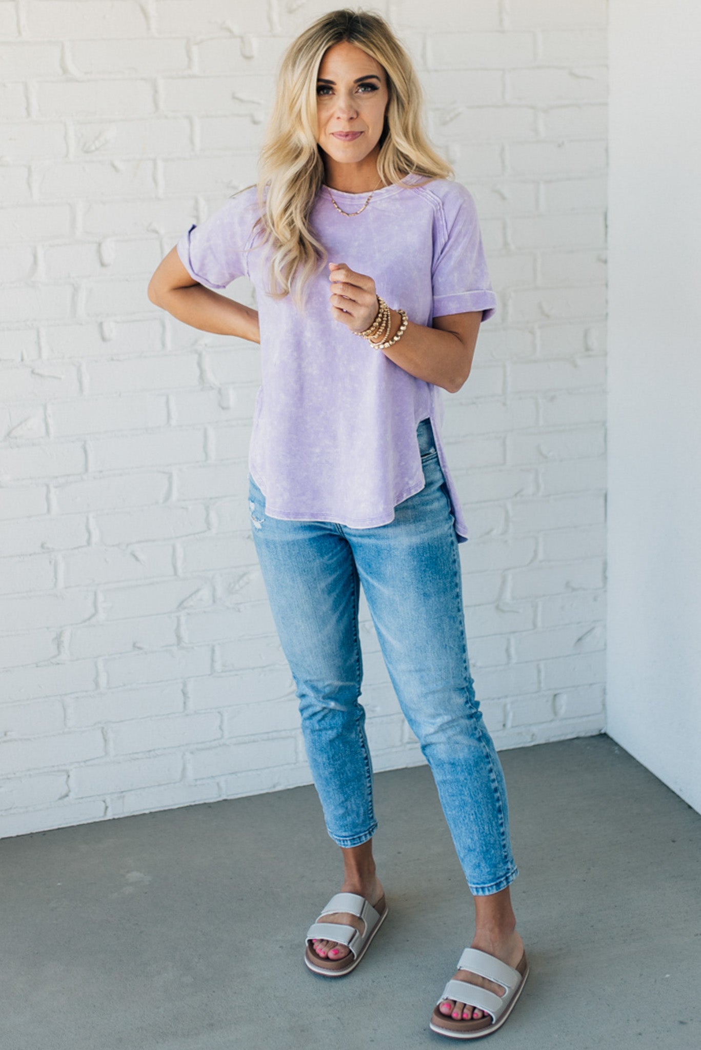 French Terry Top – Lightweight Acid Wash Shirt With Raglan Sleeve & Raw Edge Fashion