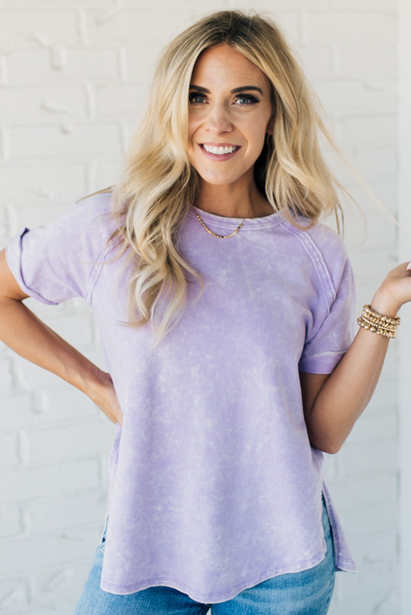 French Terry Top – Lightweight Acid Wash Shirt With Raglan Sleeve & Raw Edge Fashion