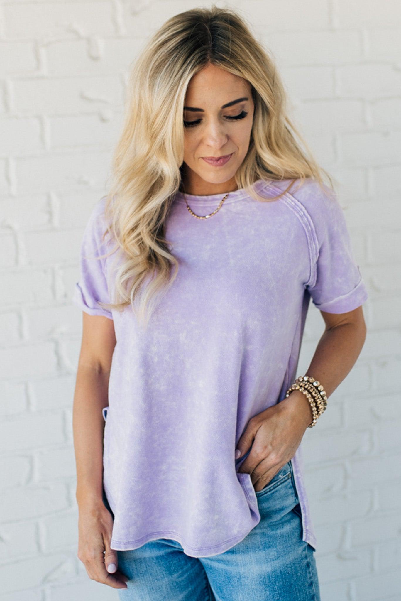 French Terry Top – Lightweight Acid Wash Shirt With Raglan Sleeve & Raw Edge Fashion