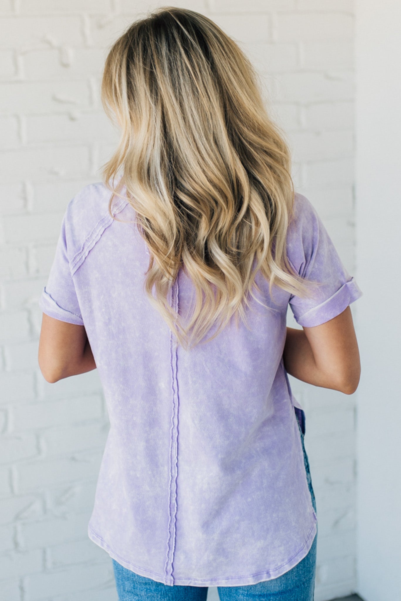 French Terry Top – Lightweight Acid Wash Shirt With Raglan Sleeve & Raw Edge Fashion