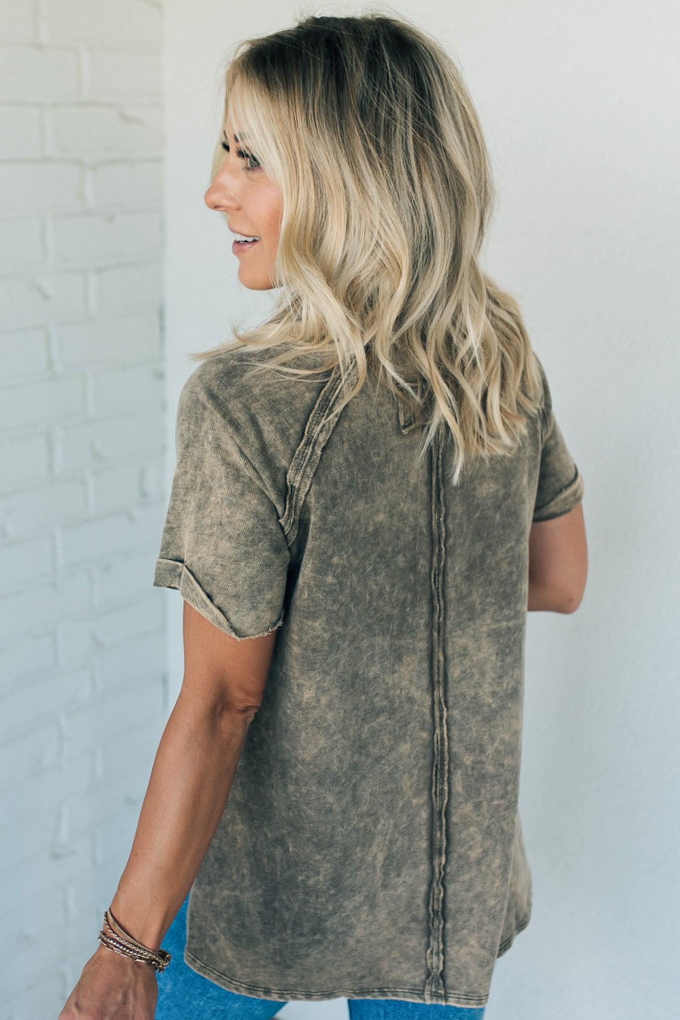 French Terry Top – Lightweight Acid Wash Shirt With Raglan Sleeve & Raw Edge Fashion