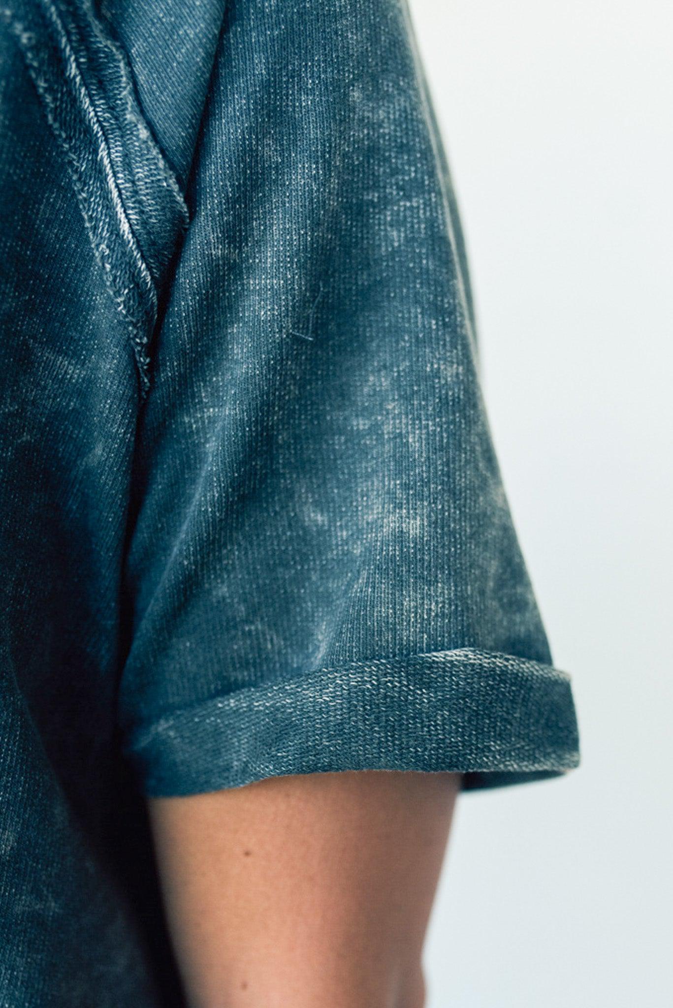 French Terry Top – Lightweight Acid Wash Shirt With Raglan Sleeve & Raw Edge Fashion