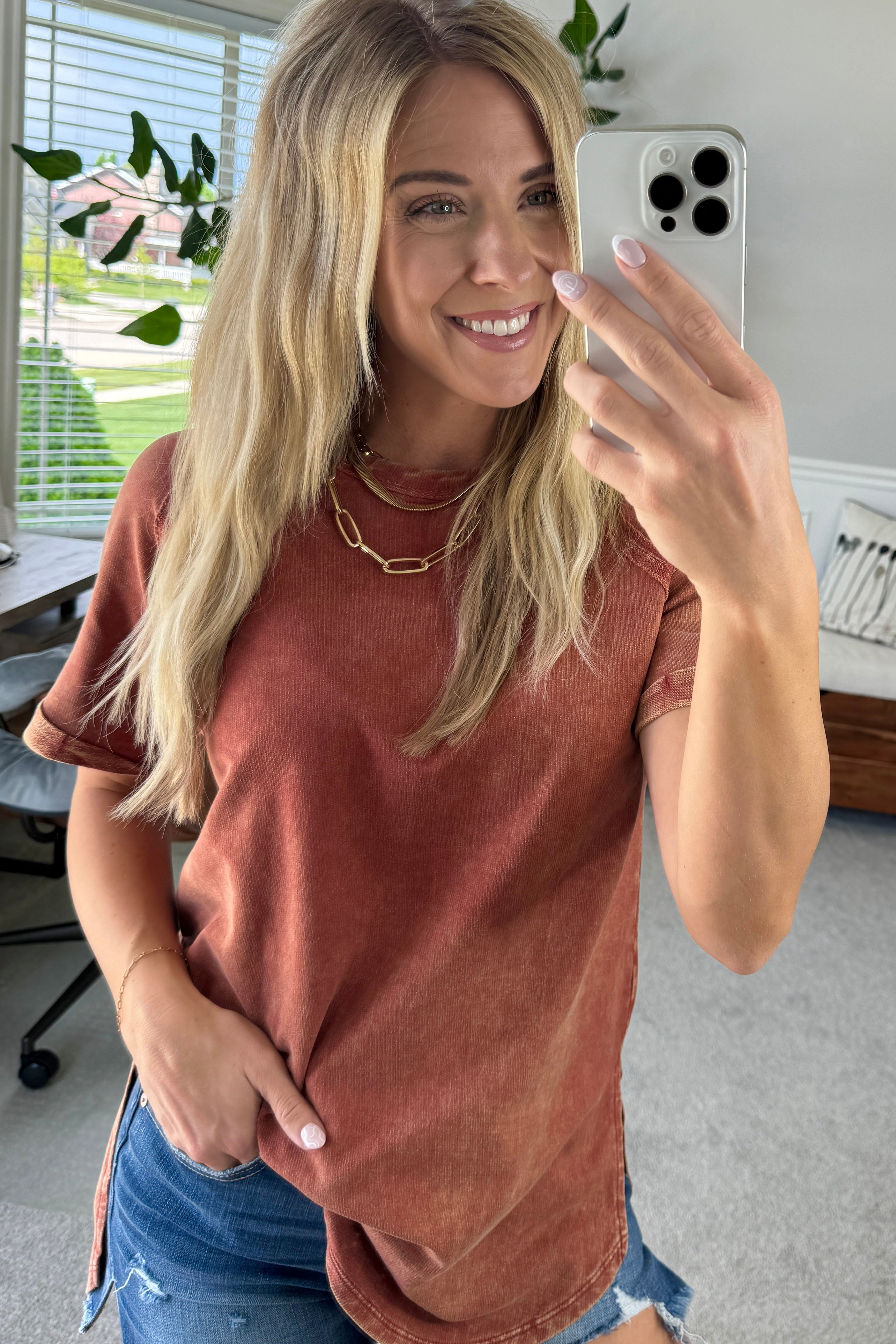 French Terry Top – Lightweight Acid Wash Shirt With Raglan Sleeve & Raw Edge Fashion